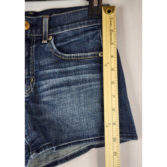 American Eagle Jean Shorts Womens Size 2 Blue Denim Stretch Embroidered Pockets - Picture 7 of 12